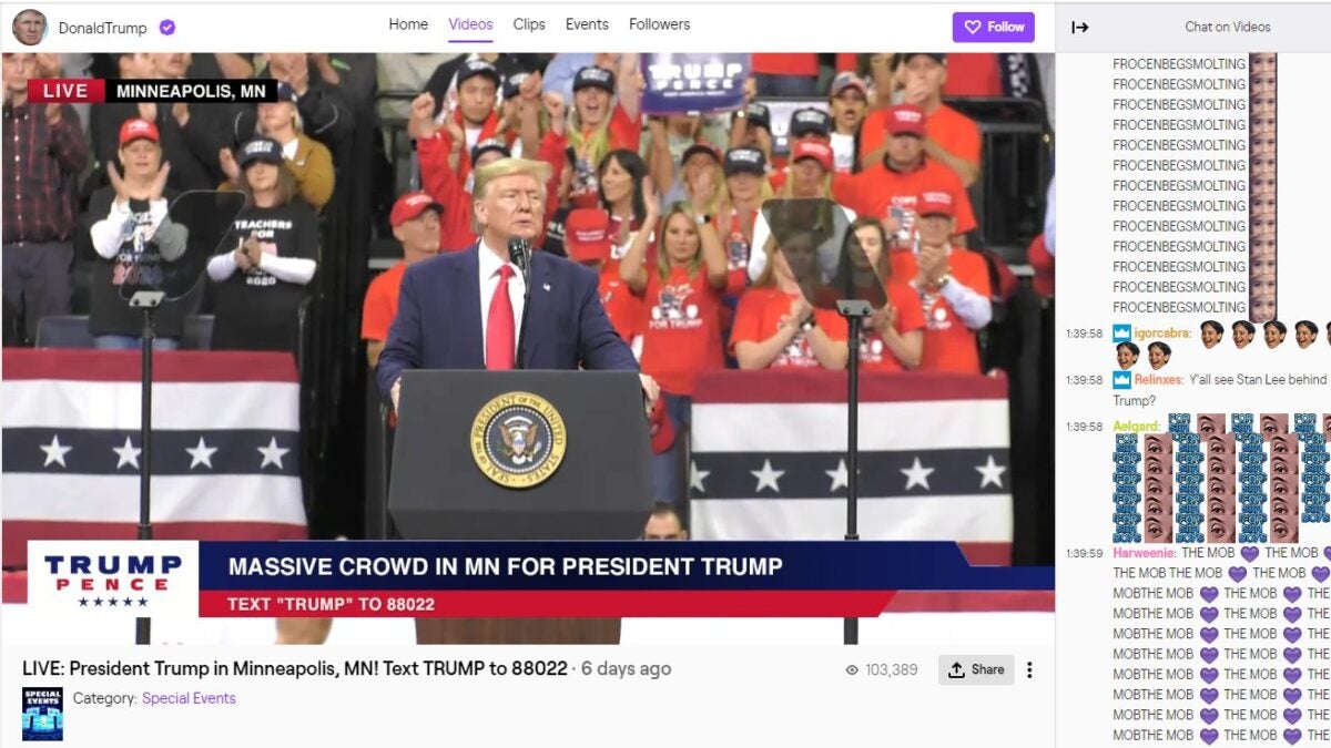 Donald Trump ya puede volver a hacer streaming en Twitch después de tres años
