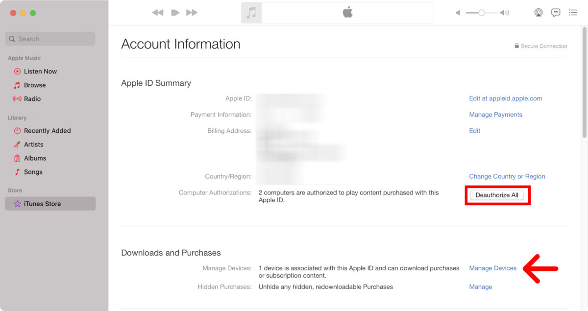 Deauthorize all computers in iTunes