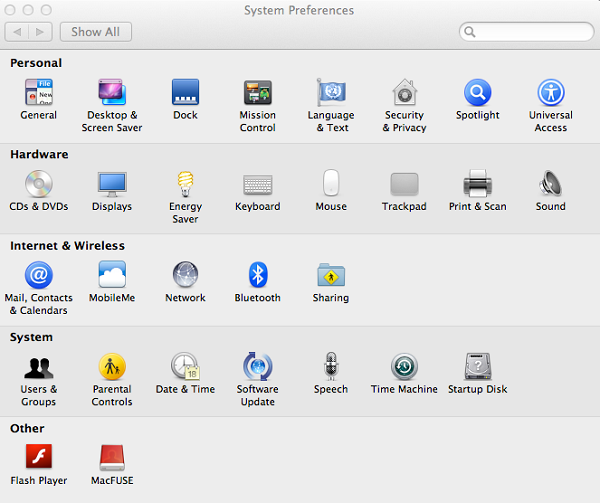 Mac OS X System Preferences
