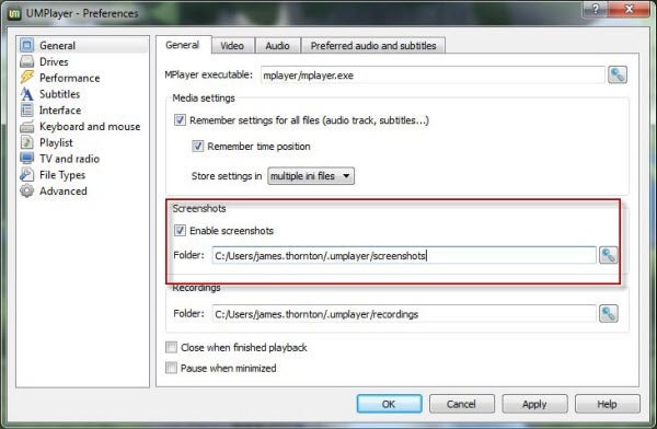 Change screenshot settings