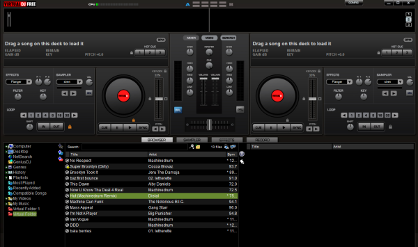 Virtual DJ Decks and Browser