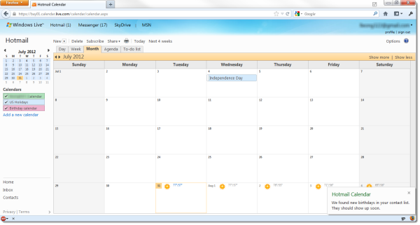 Hotmail calendar