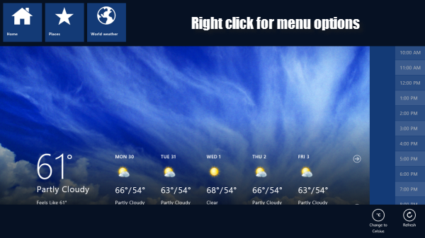 Windows 8 menu options