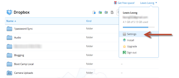 dropbox settings