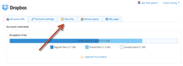 dropbox security settings
