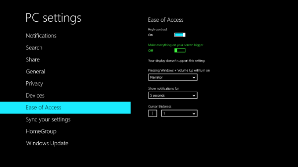 windows 8 easy of access