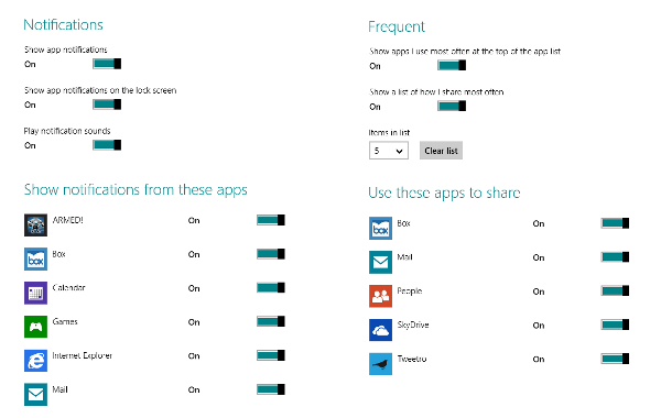 Windows 8 toggles