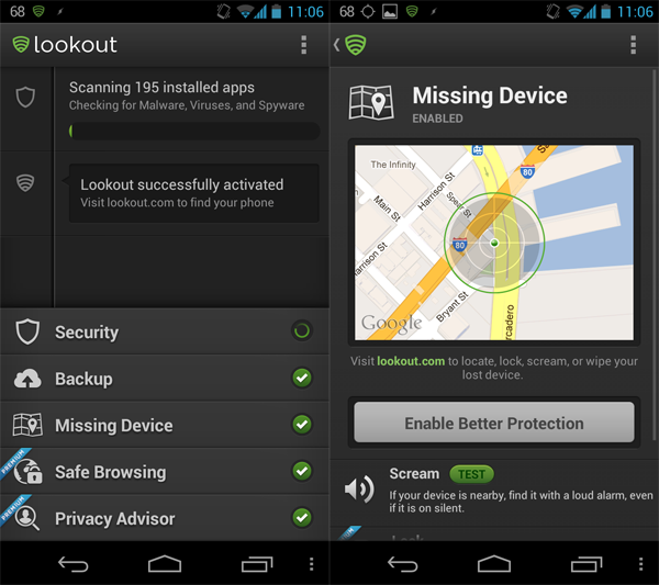 lookout interface android