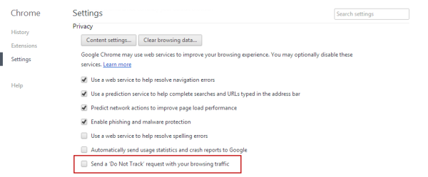 google chrome do not track