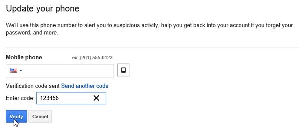 Google confirm code