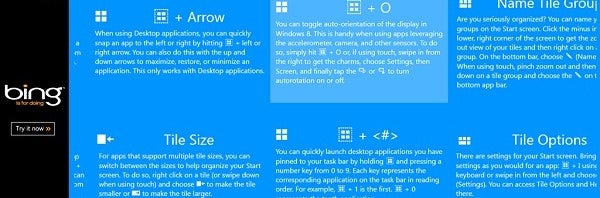 Windows 8 Cheat Keys interface