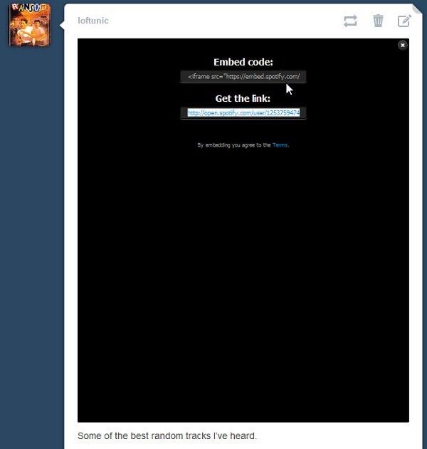 Spotify link on Tumblr