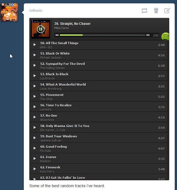 Spotify playlist in Tumblr