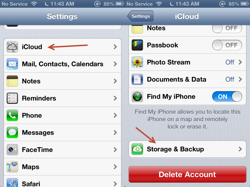 iOS storage settings