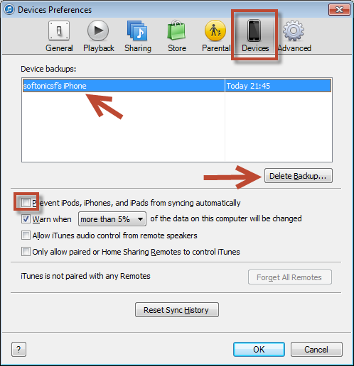 Devices tab