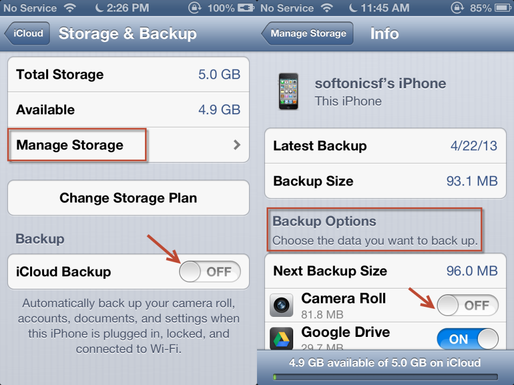 Adjust iCloud backup