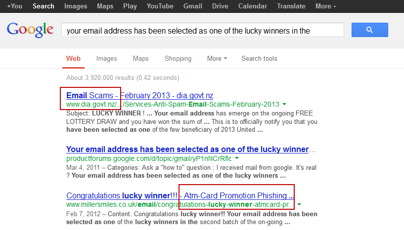 Typical wording of a suspicious email