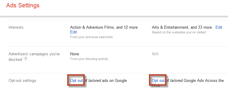 Google ad settings