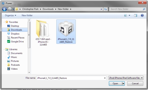 itunes ios 7 ipsw location