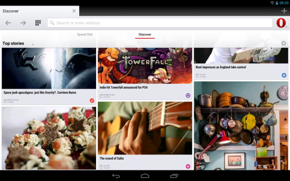 Opera for Android tablets Discover