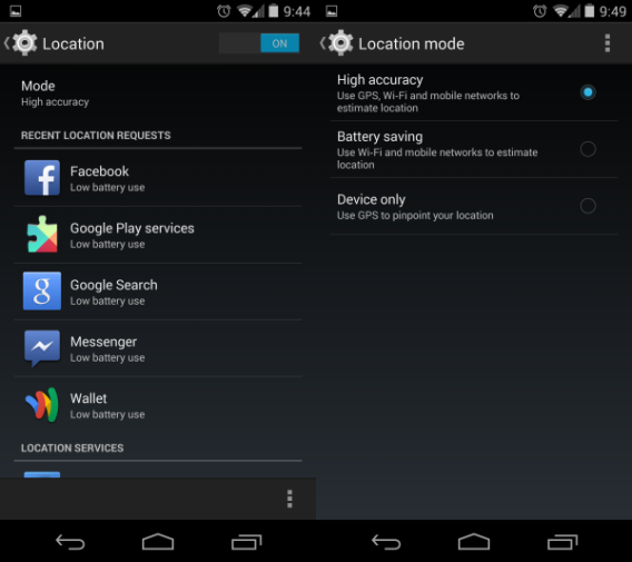 android 4.4 kitkat location services