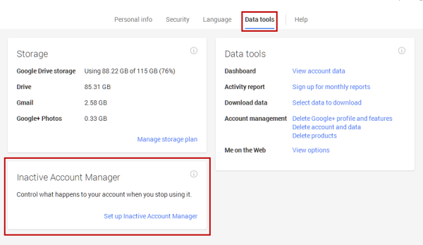 Google Account Data Tools Inactive Account Manager