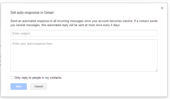 Google Inactive Account Manager set auto response