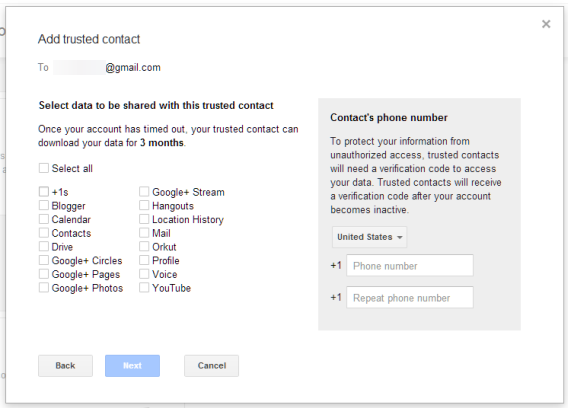 Google Inactive Account Manager trusted contact access