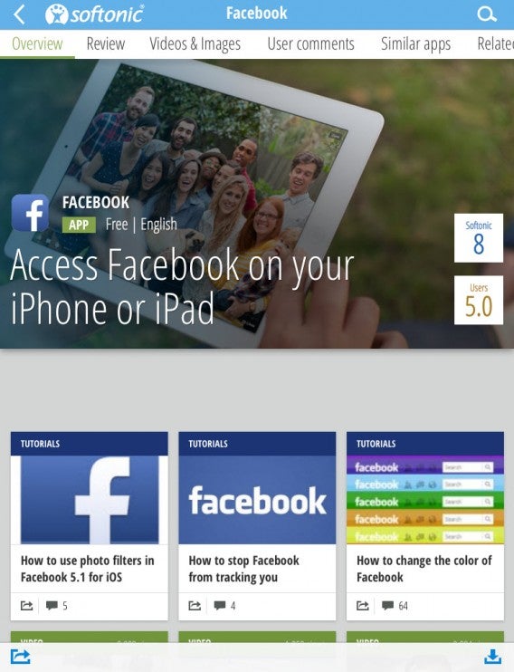 Get all the info about your favorite apps, like Facebook