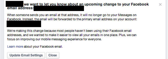Facebook email notification