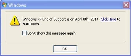 Windows XP end of life warning Windows XP end of life warning
