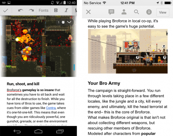 Google Docs Android iOS