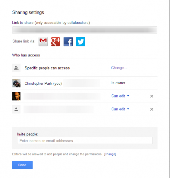 Google Docs Document share