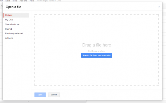 Google Sheets upload