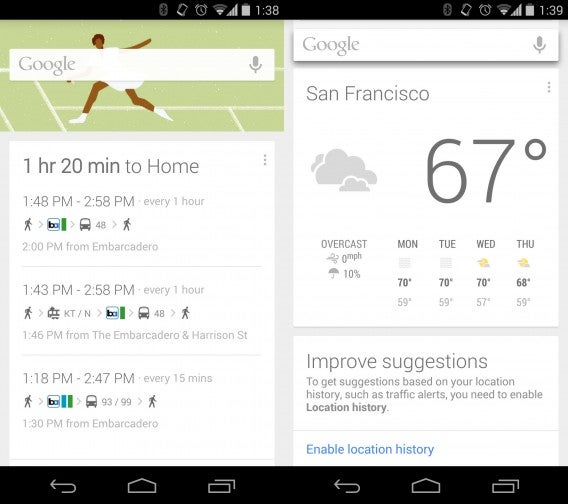Google Now public transit and weather