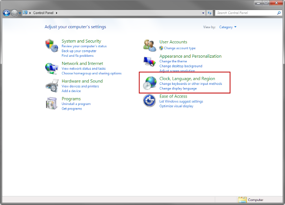 windows control panel clock language and region