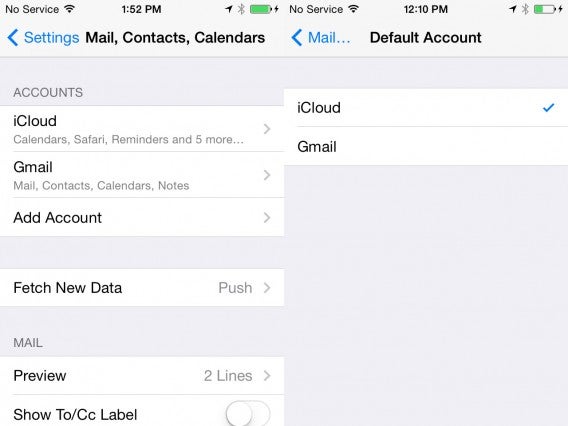 iOS contacts default account