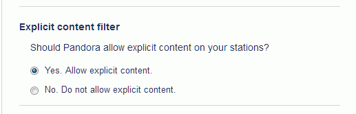 pandora settings explicit