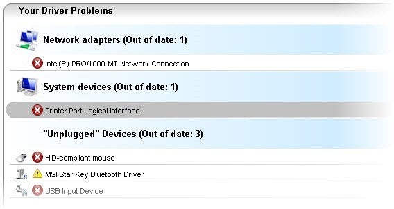 Driver Support detected problems Driver Support detected problems