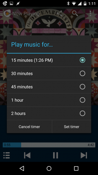 Rhapsody for Android sleep timer