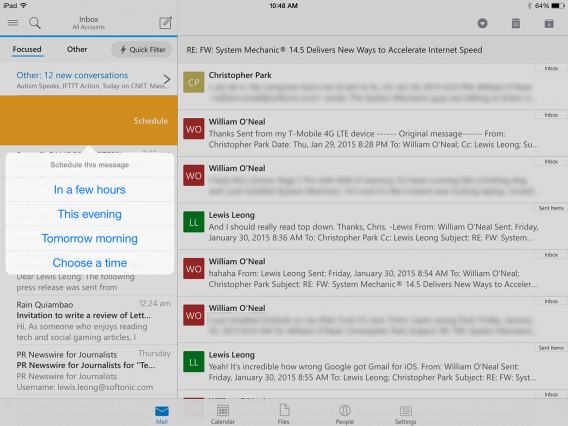 Outlook for iOS snooze email
