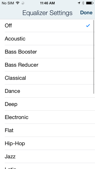 Rhapsody for iPhone equalizer