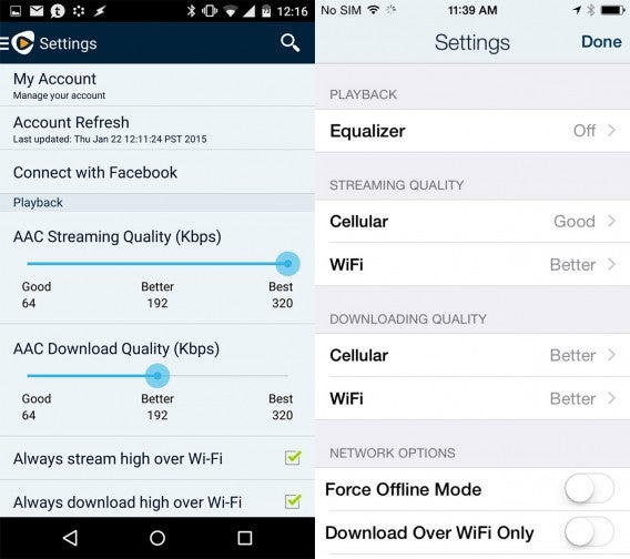 Rhapsody quality settings