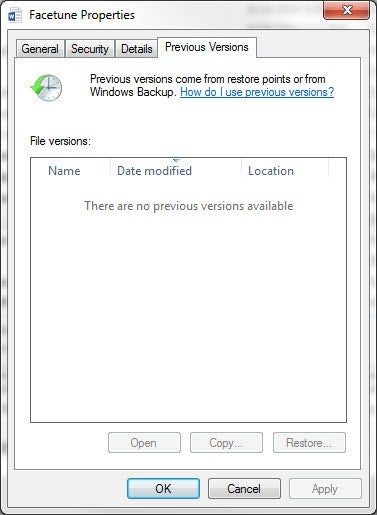 Windows 7 Previous Versions