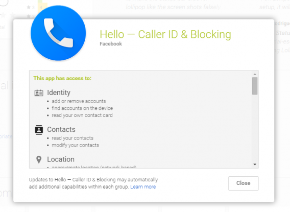 facebook hello permissions