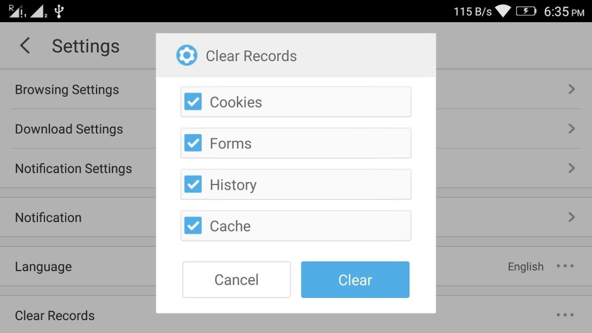 How to clear history in UC Browser