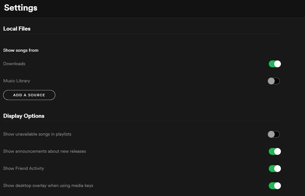 Spotify Local Files under Settings