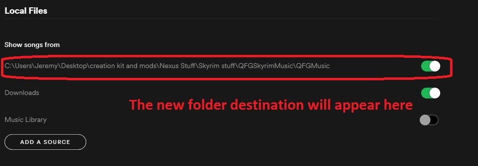 Spotify Local Files added location