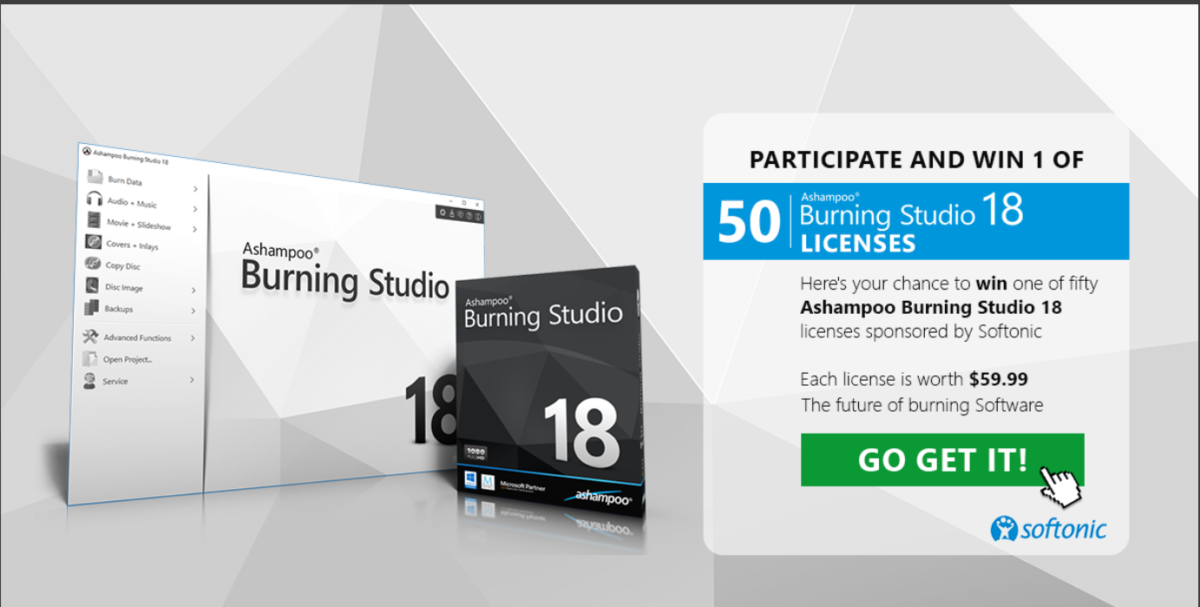 Win 1 of 50 Ashampoo Burning Studio 18 licenses (each worth $59.99)
