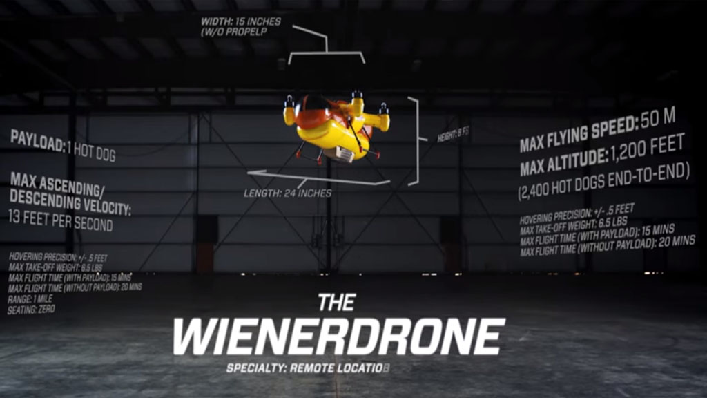 Is it a bird? Is it a plane? No it is a Hot Dog Delivery Drone